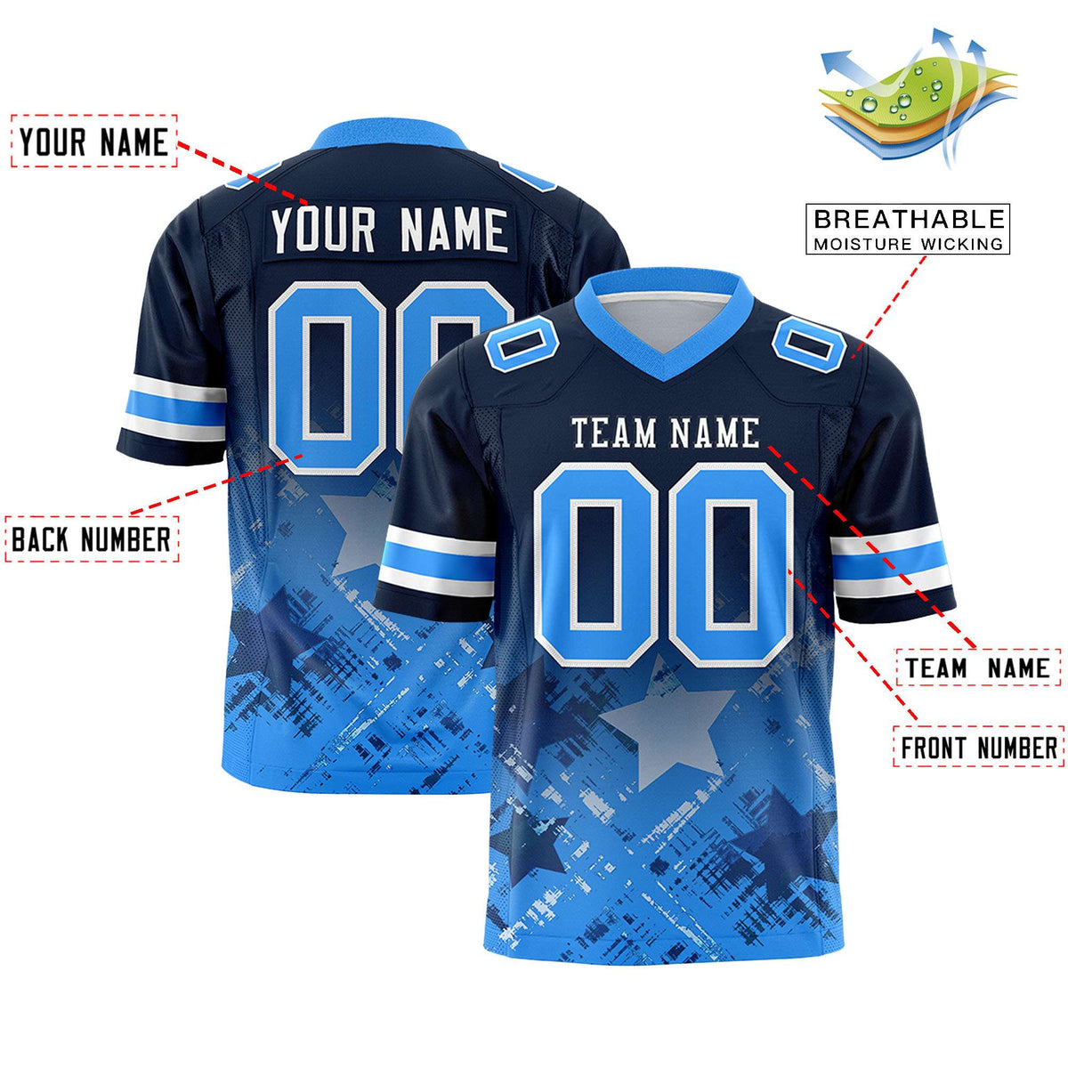 Custom Navy and Light Blue Customize Flag Football Jersey - 7v7 Uniform| KXKSHOP