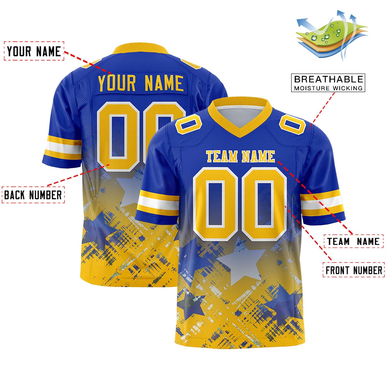 Custom Royal and Yellow Customize Flag Football Jersey - 7v7 Uniform| KXKSHOP