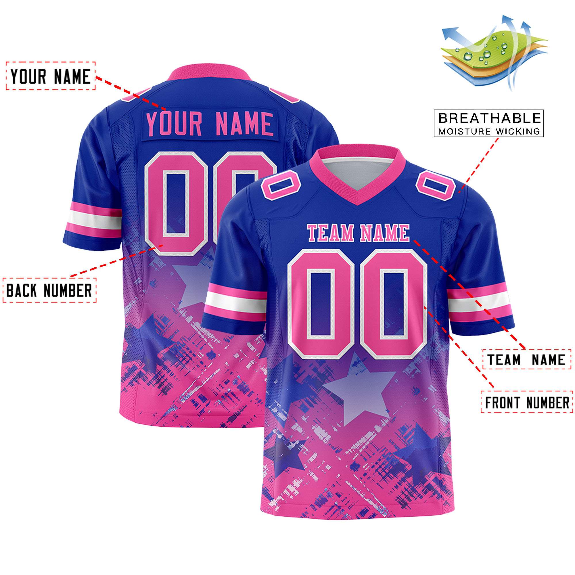 Custom Royal Pink Personalized Star Gradient Authentic Football Jersey