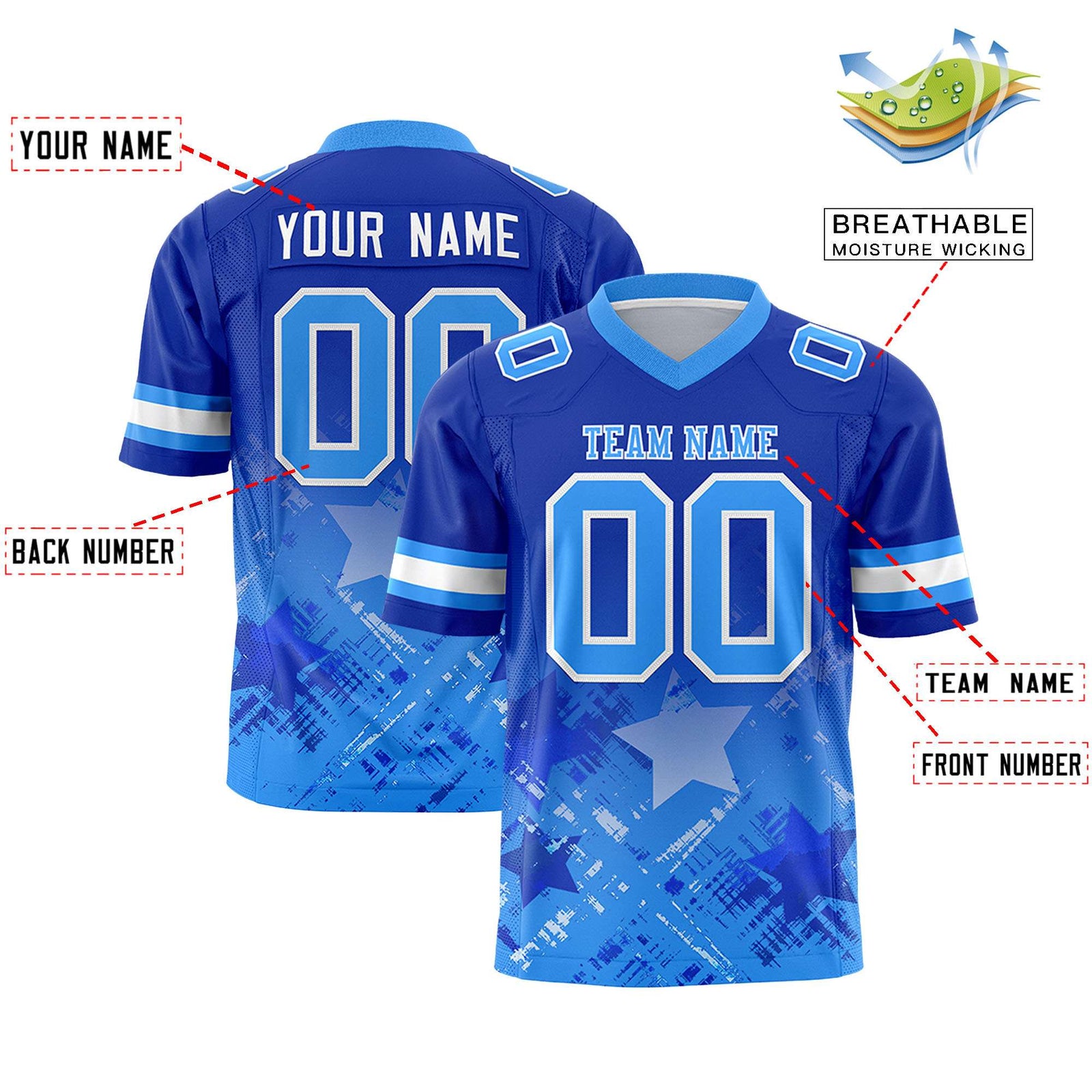 Custom Royal and Light Blue Customize Flag Football Jersey - 7v7 Uniform| KXKSHOP