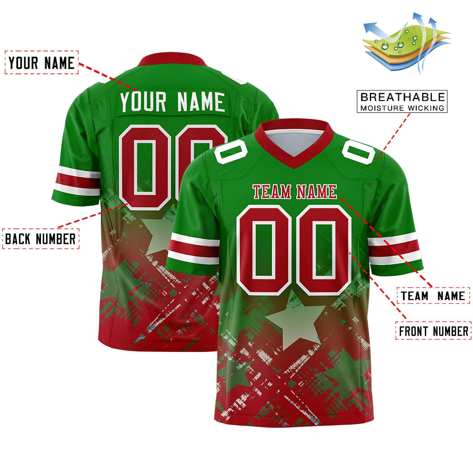 Custom Kelly Green and Red Customize Flag Football Jersey - 7v7 Uniform| KXKSHOP