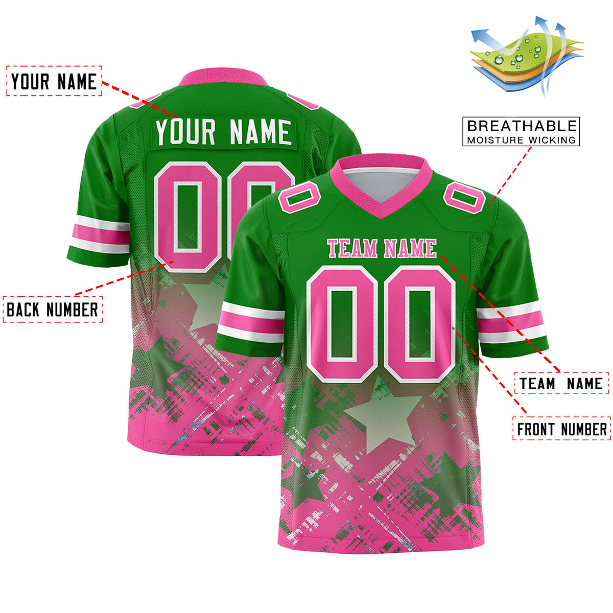 Custom Kelly Green and Pink Customize Flag Football Jersey - 7v7 Uniform| KXKSHOP