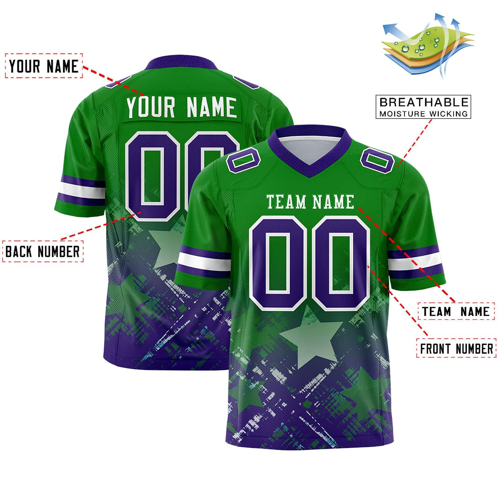 Custom Kelly Green and Purple Customize Flag Football Jersey - 7v7 Uniform| KXKSHOP