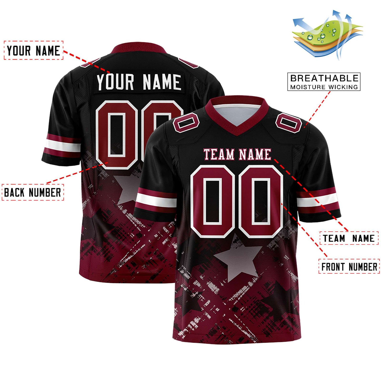 Custom Black and Cardinal Customize Flag Football Jersey - 7v7 Uniform| KXKSHOP