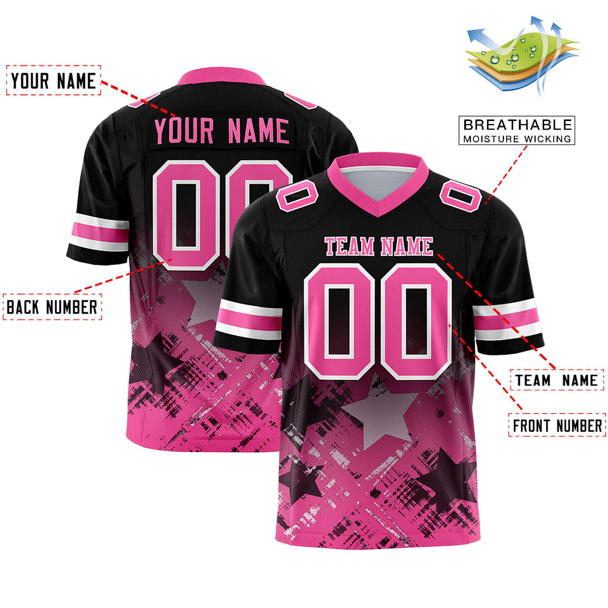 Custom Black and Pink Customize Flag Football Jersey - 7v7 Uniform| KXKSHOP