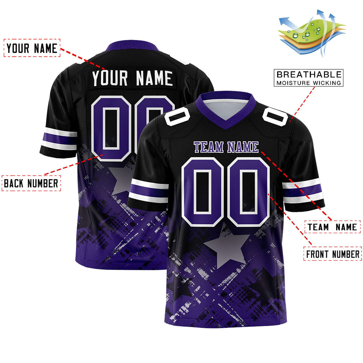 Custom Black and Purple Customize Flag Football Jersey - 7v7 Uniform| KXKSHOP