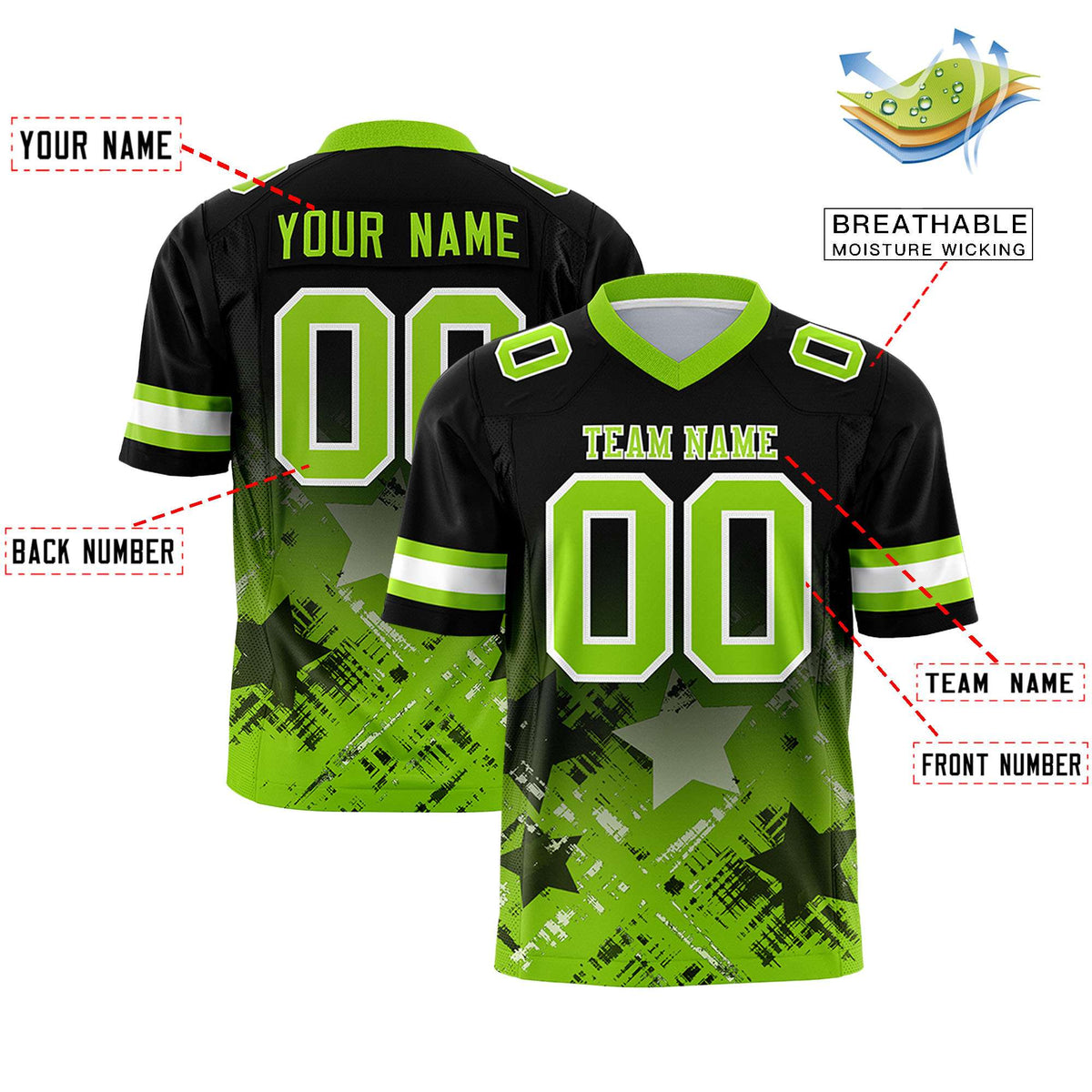 Custom Black and Neon Green Customize Flag Football Jersey - 7v7 Uniform| KXKSHOP