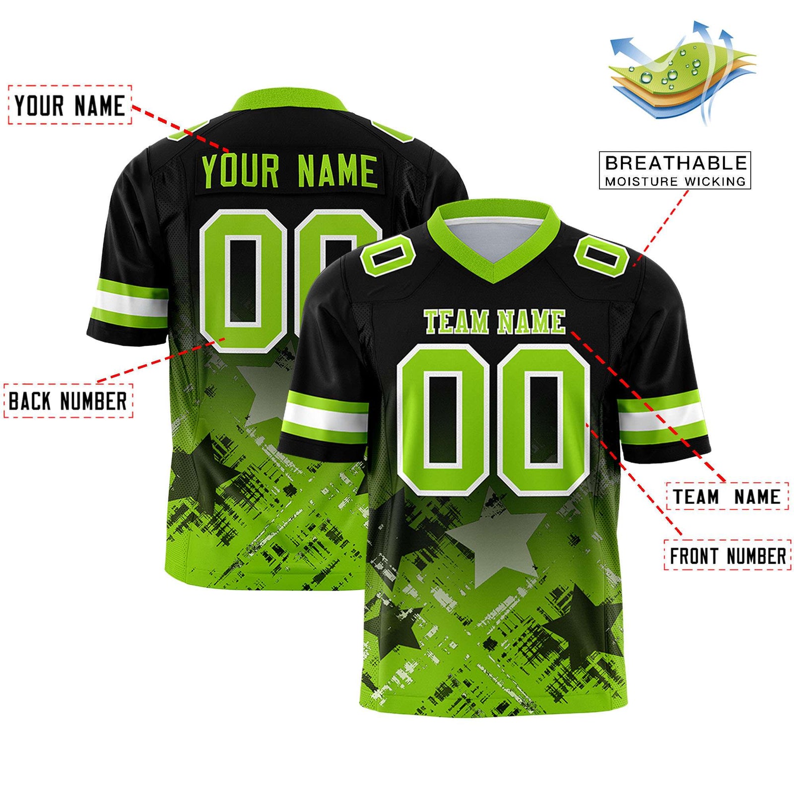 Custom Black and Neon Green Customize Flag Football Jersey - 7v7 Uniform| KXKSHOP