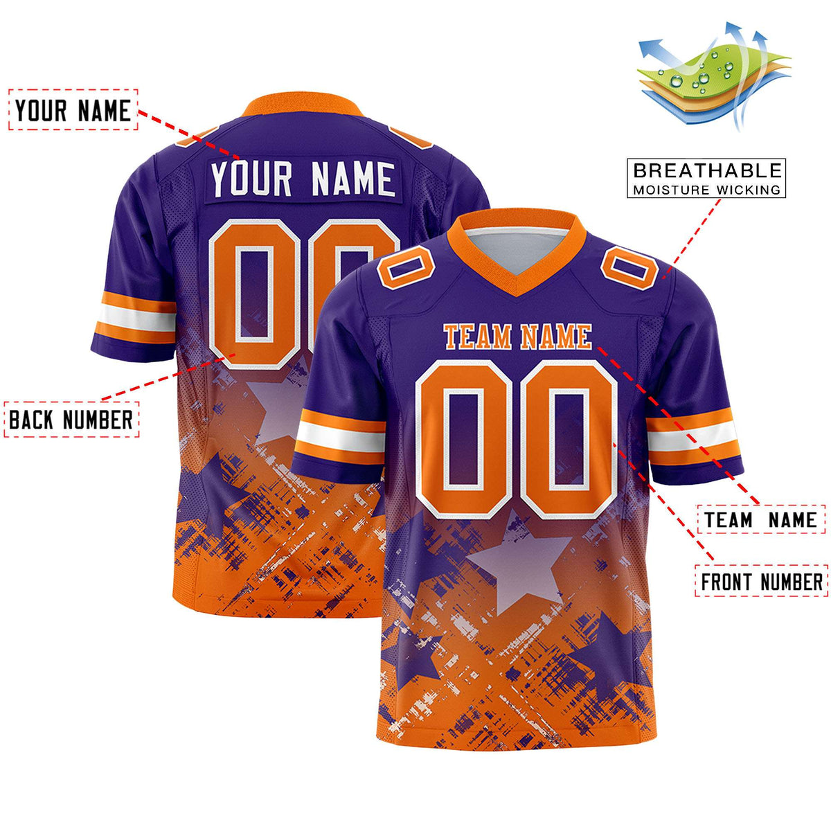 Custom Purple and Orange Customize Flag Football Jersey - 7v7 Uniform| KXKSHOP