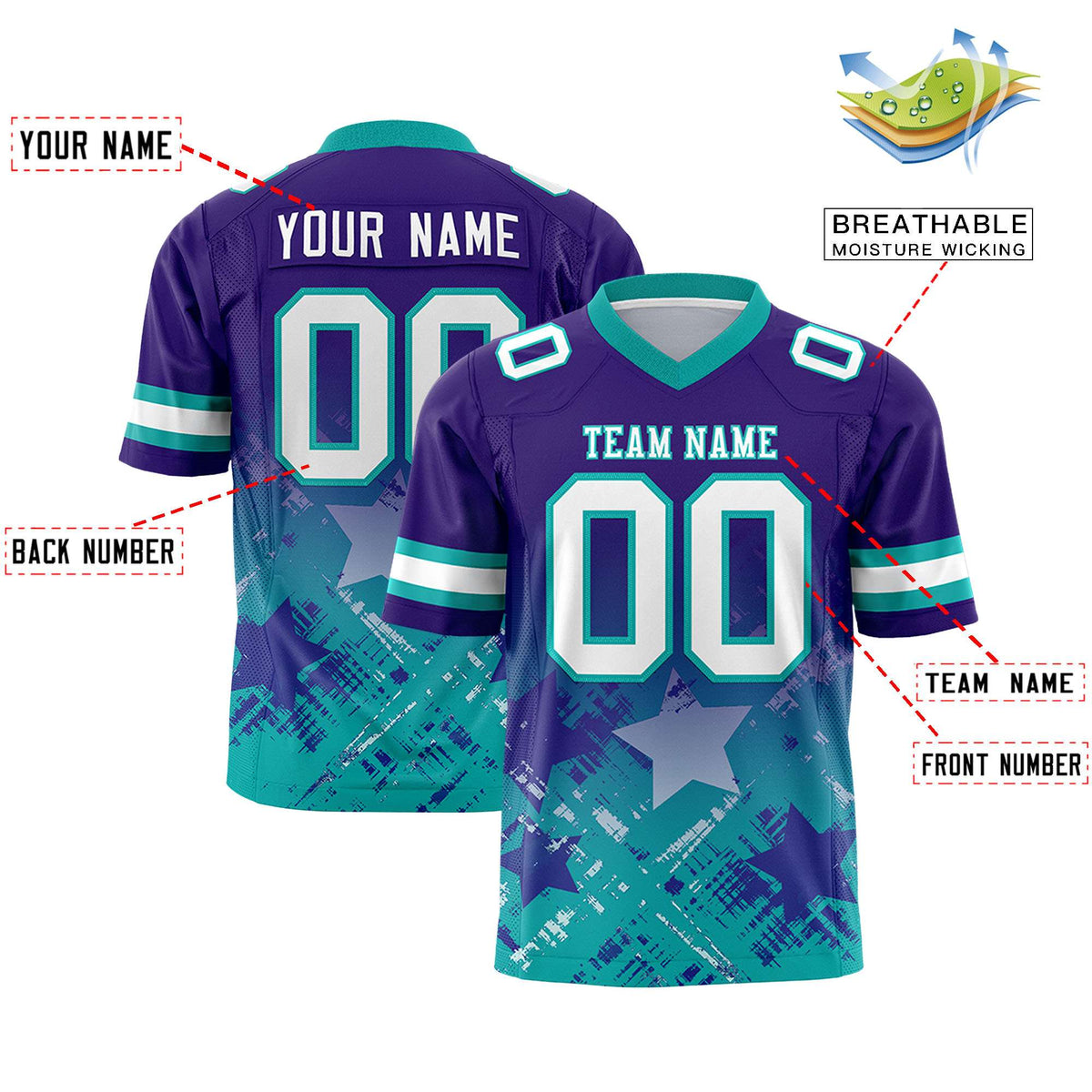 Custom Purple and Aqua Customize Flag Football Jersey - 7v7 Uniform| KXKSHOP