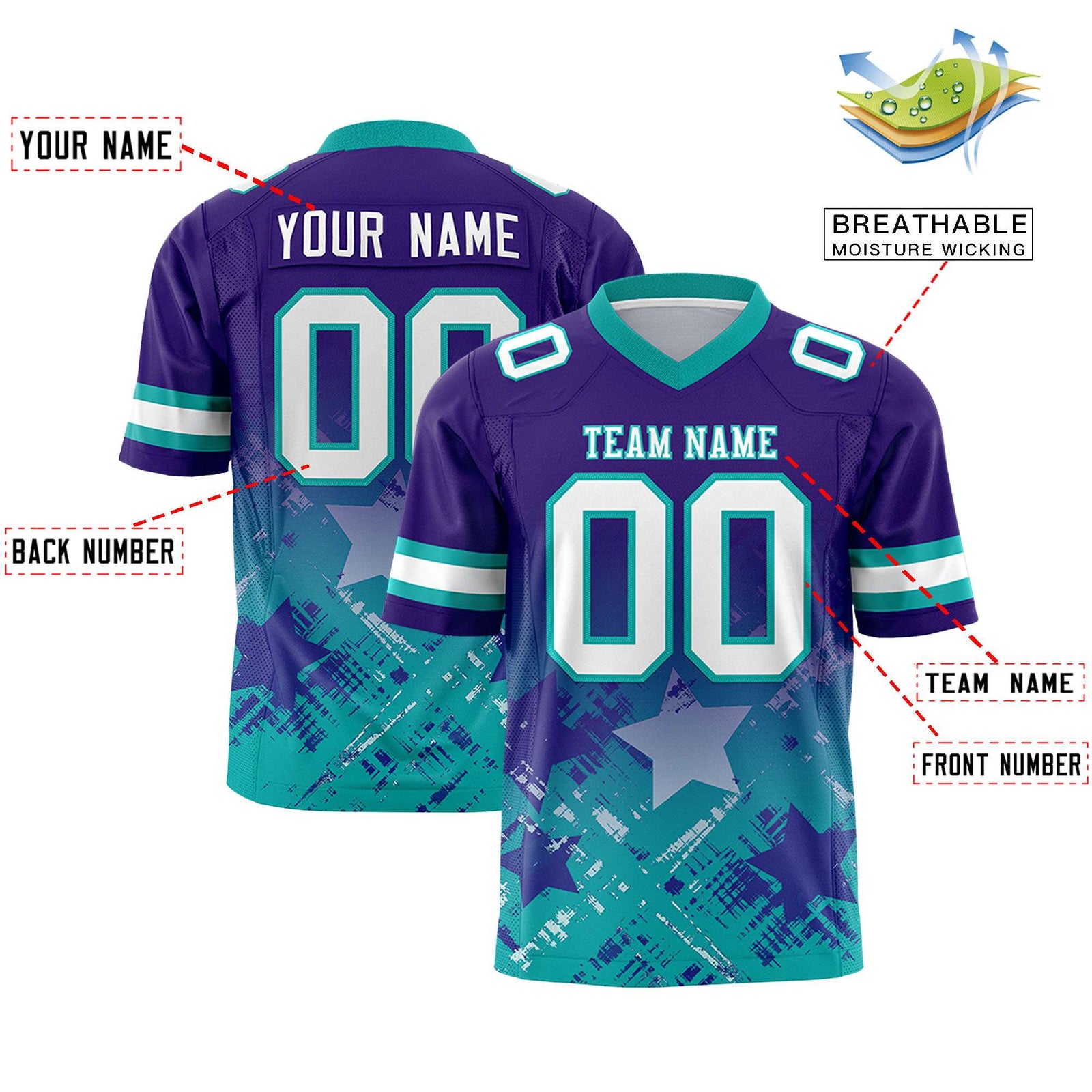 Custom Purple and Aqua Customize Flag Football Jersey - 7v7 Uniform| KXKSHOP