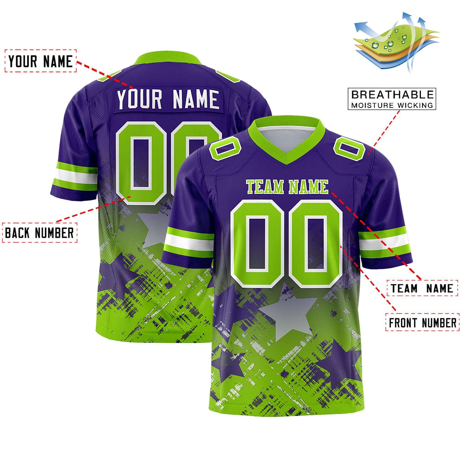 Custom Purple and Neon Green Customize Flag Football Jersey - 7v7 Uniform| KXKSHOP