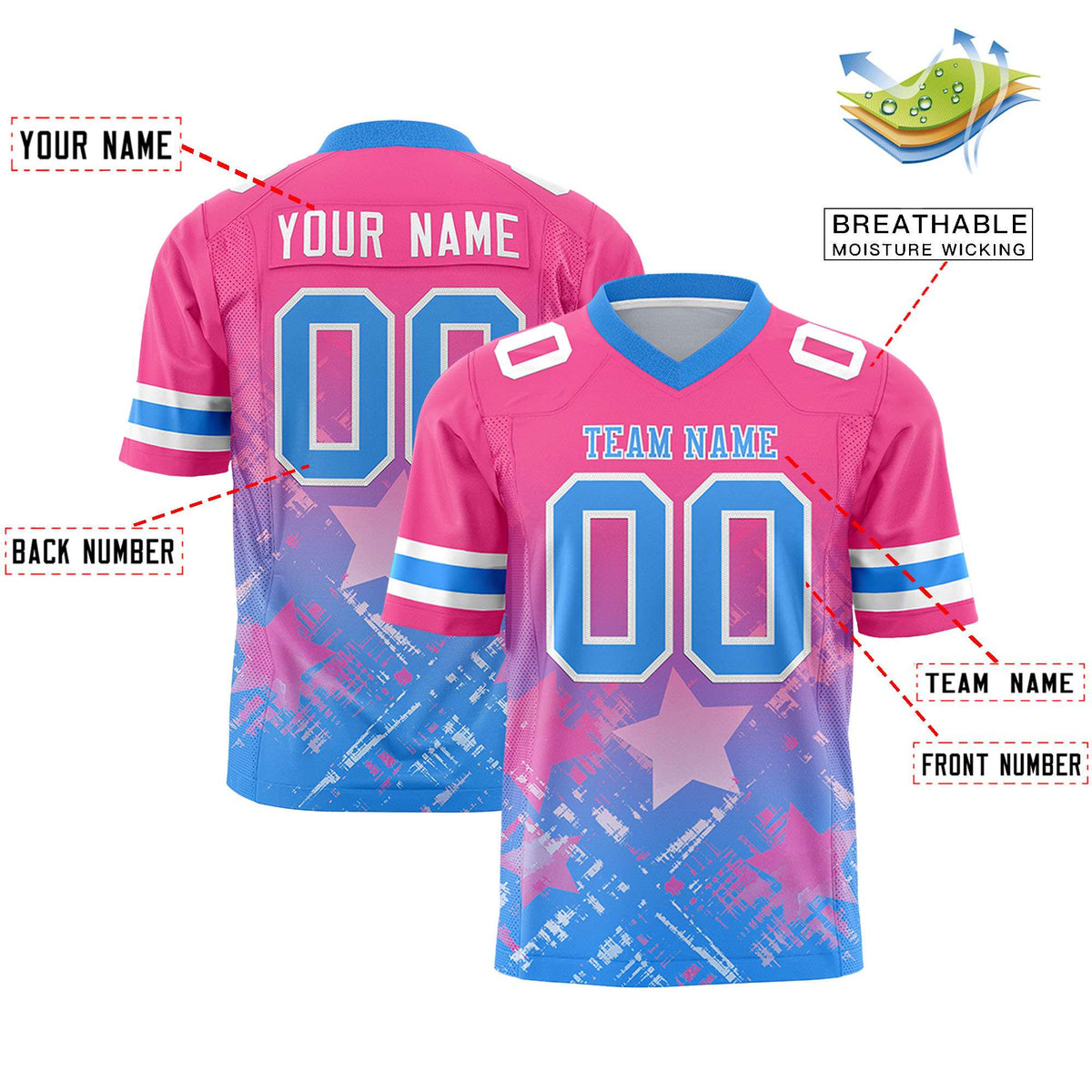 Custom Pink and Light Blue Customize Flag Football Jersey - 7v7 Uniform| KXKSHOP