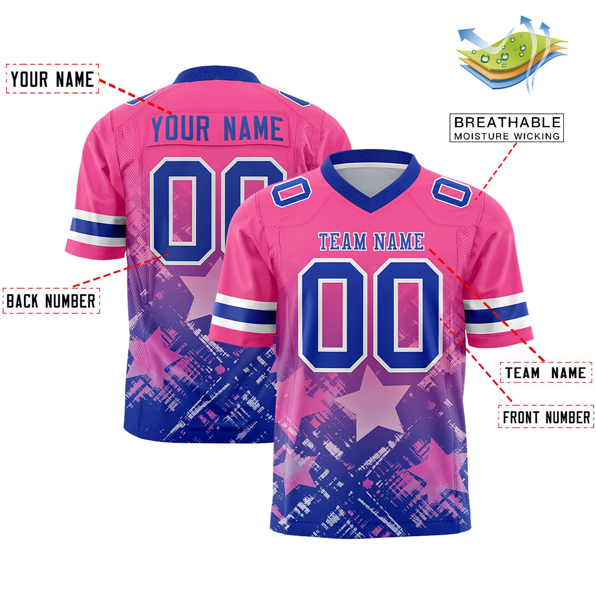 Custom Pink and Royal Customize Flag Football Jersey - 7v7 Uniform| KXKSHOP