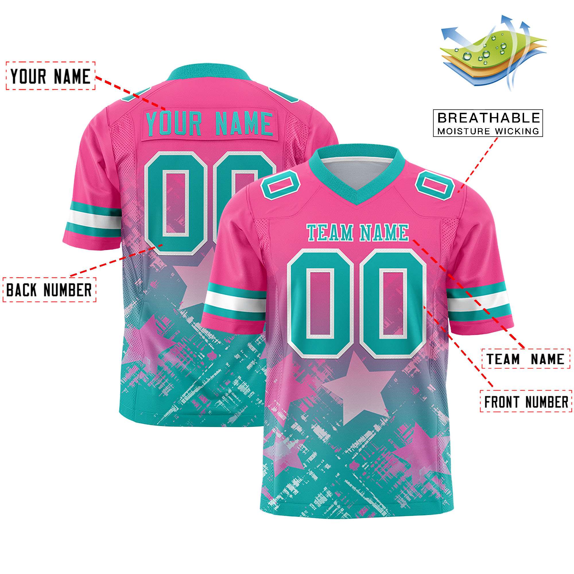 Custom Pink and Aqua Customize Flag Football Jersey - 7v7 Uniform| KXKSHOP