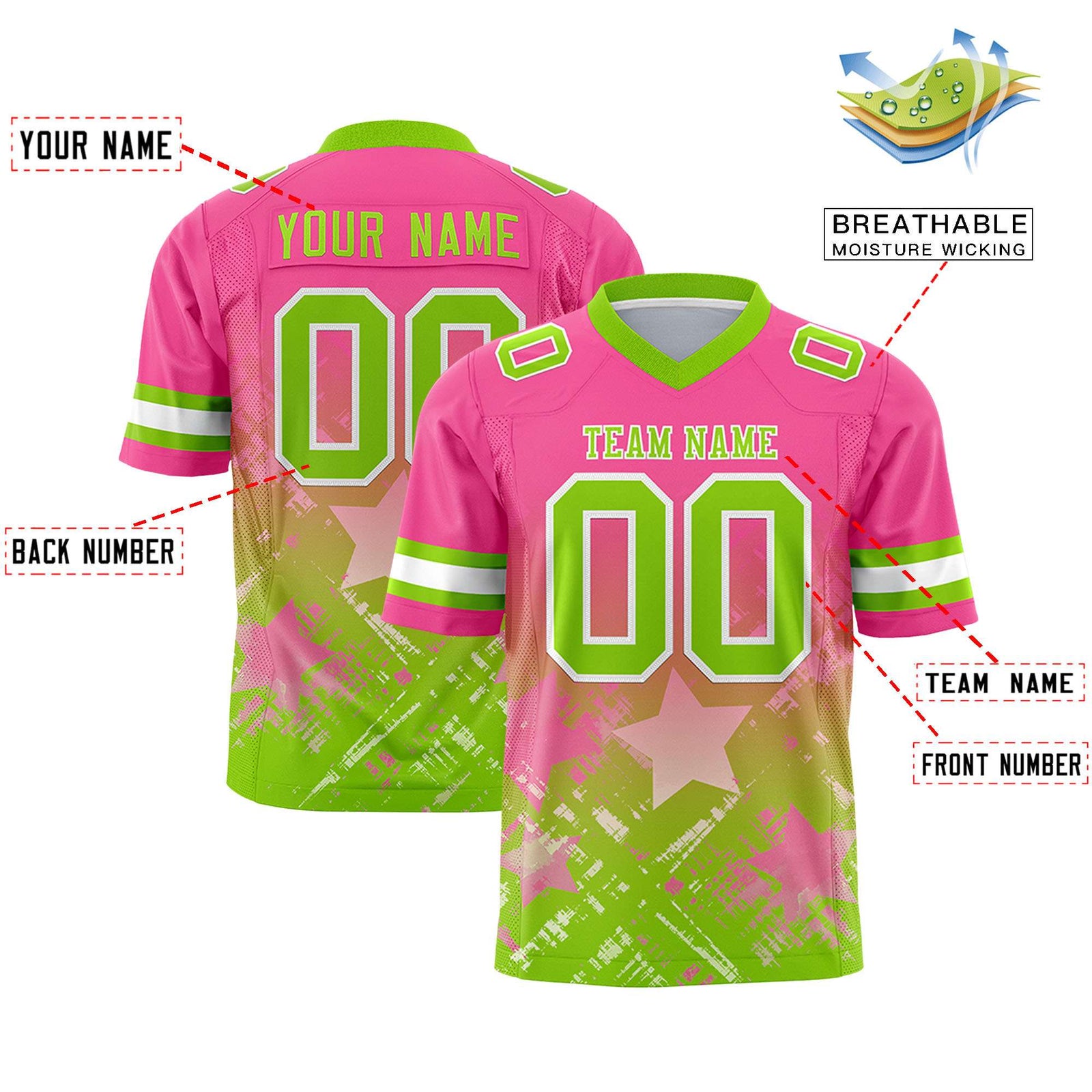 Custom Pink and Neon Green Customize Flag Football Jersey - 7v7 Uniform| KXKSHOP