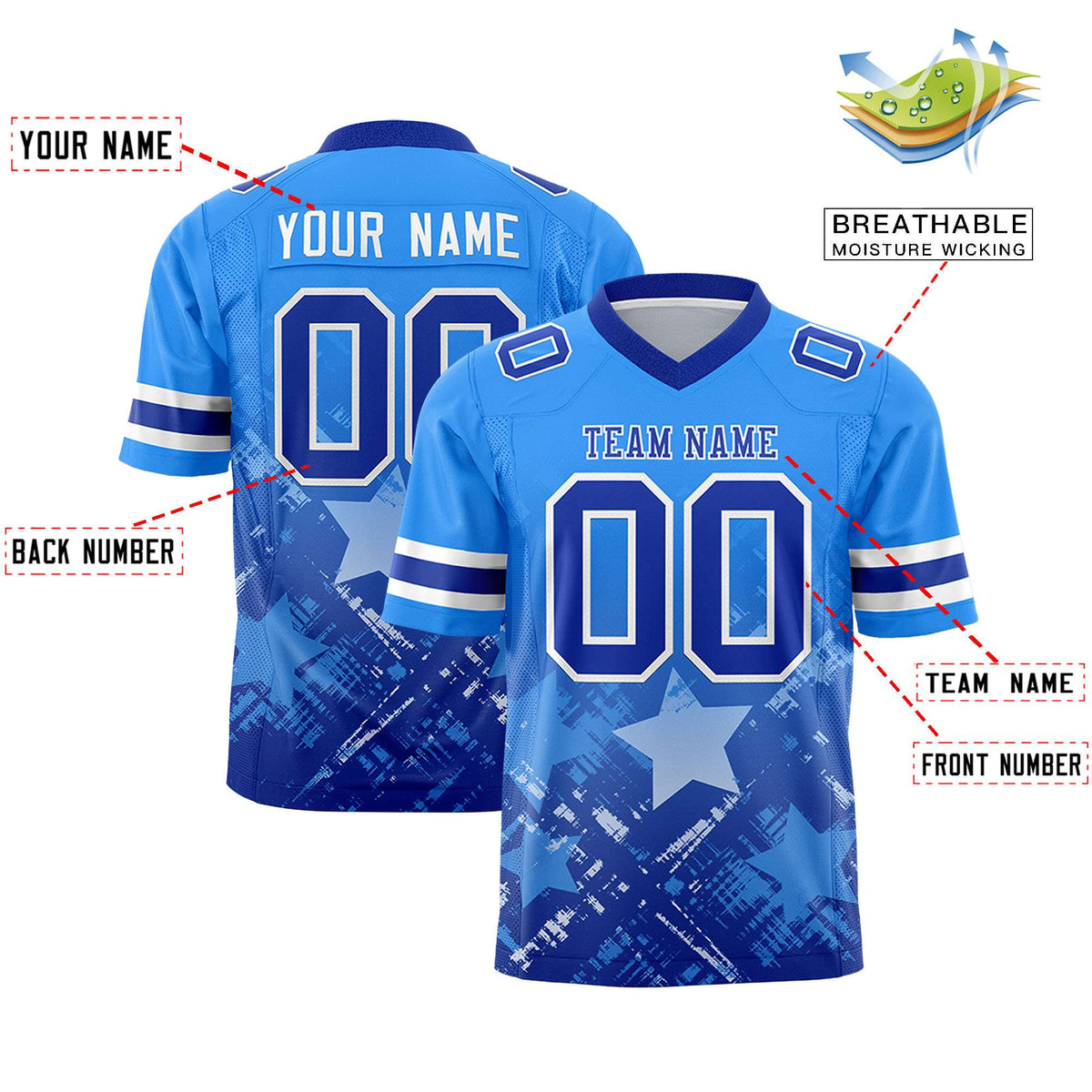 Custom Light Blue and Royal Customize Flag Football Jersey - 7v7 Uniform| KXKSHOP