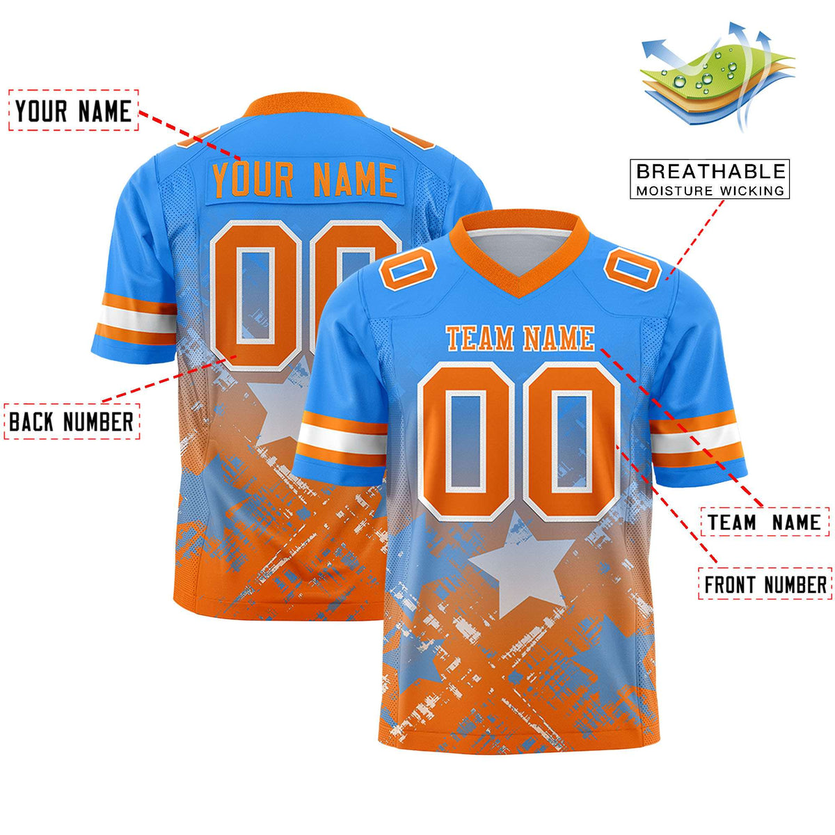 Custom Light Blue and Orange Customize Flag Football Jersey - 7v7 Uniform| KXKSHOP