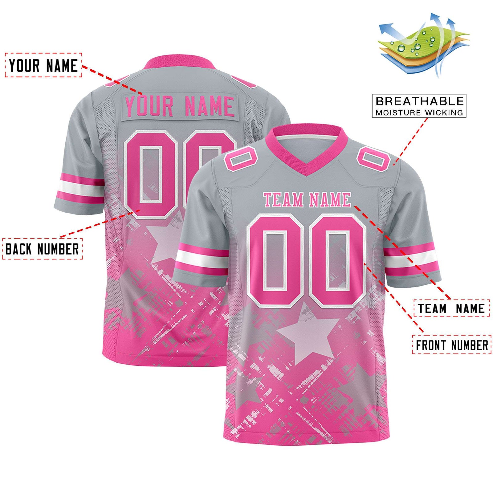 Custom Grey and Pink Customize Flag Football Jersey - 7v7 Uniform| KXKSHOP