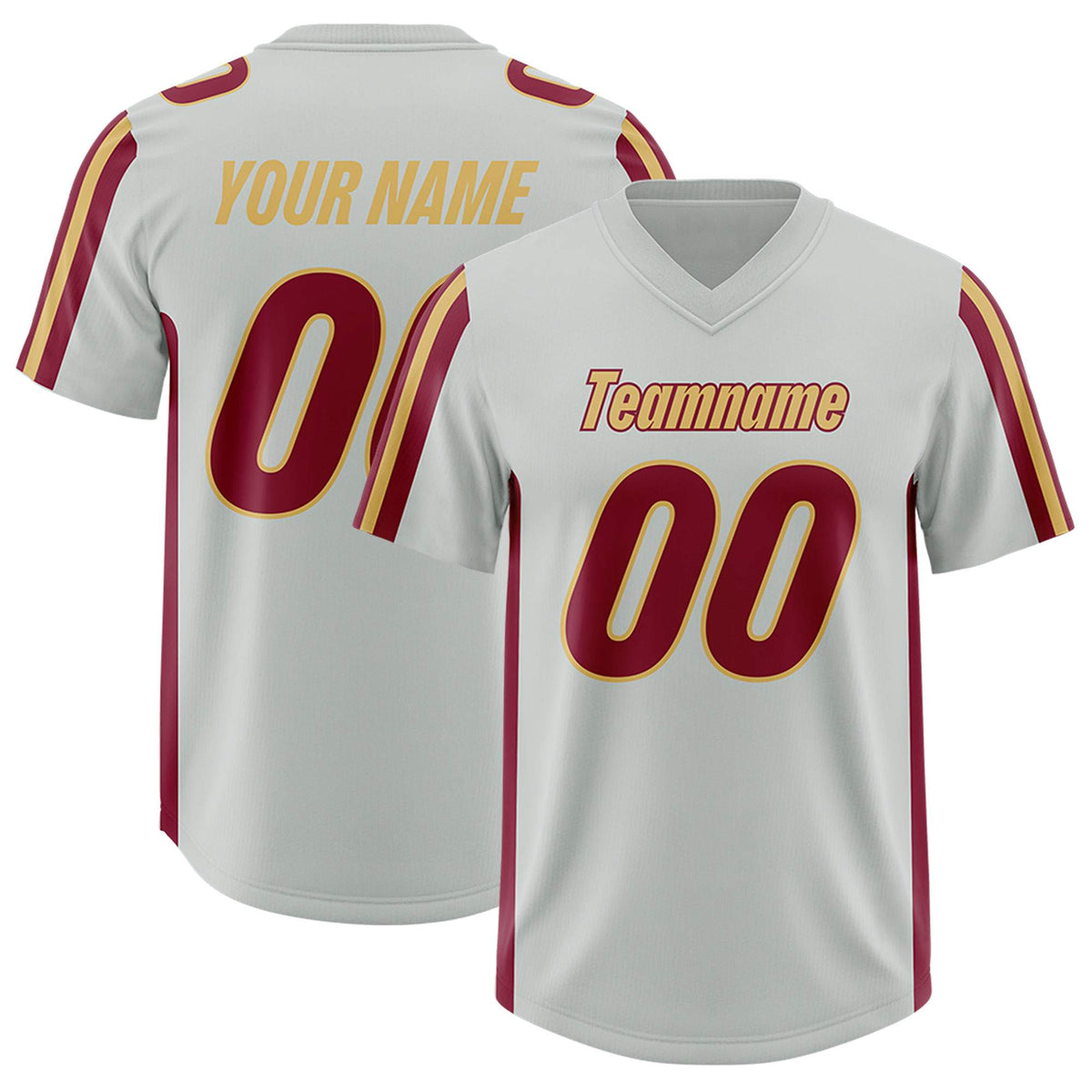 Custom Gray Crimson and Old Gold Side Stripe Pattern Authentic Football Jersey
