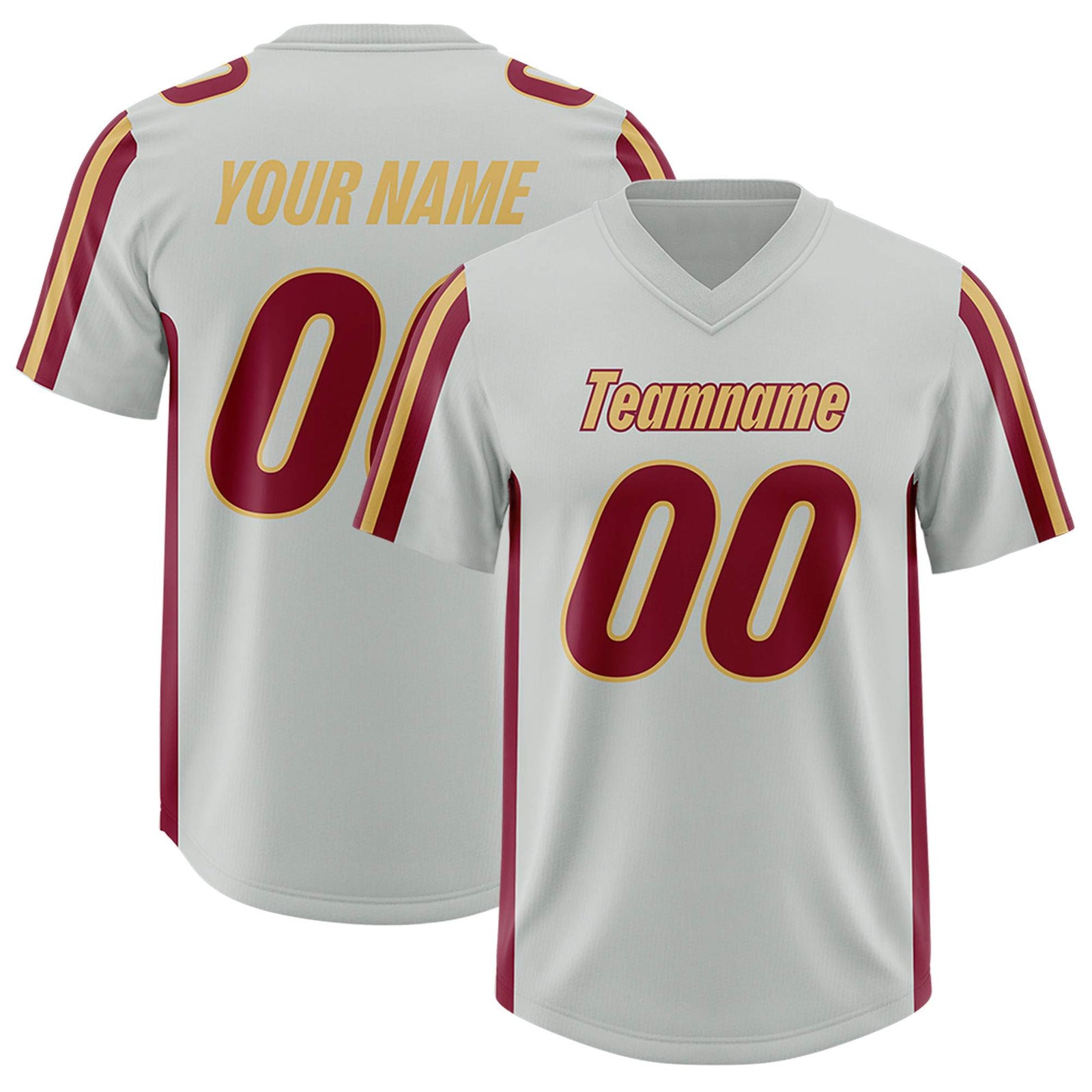 Custom Gray Crimson and Old Gold Side Stripe Pattern Authentic Football Jersey