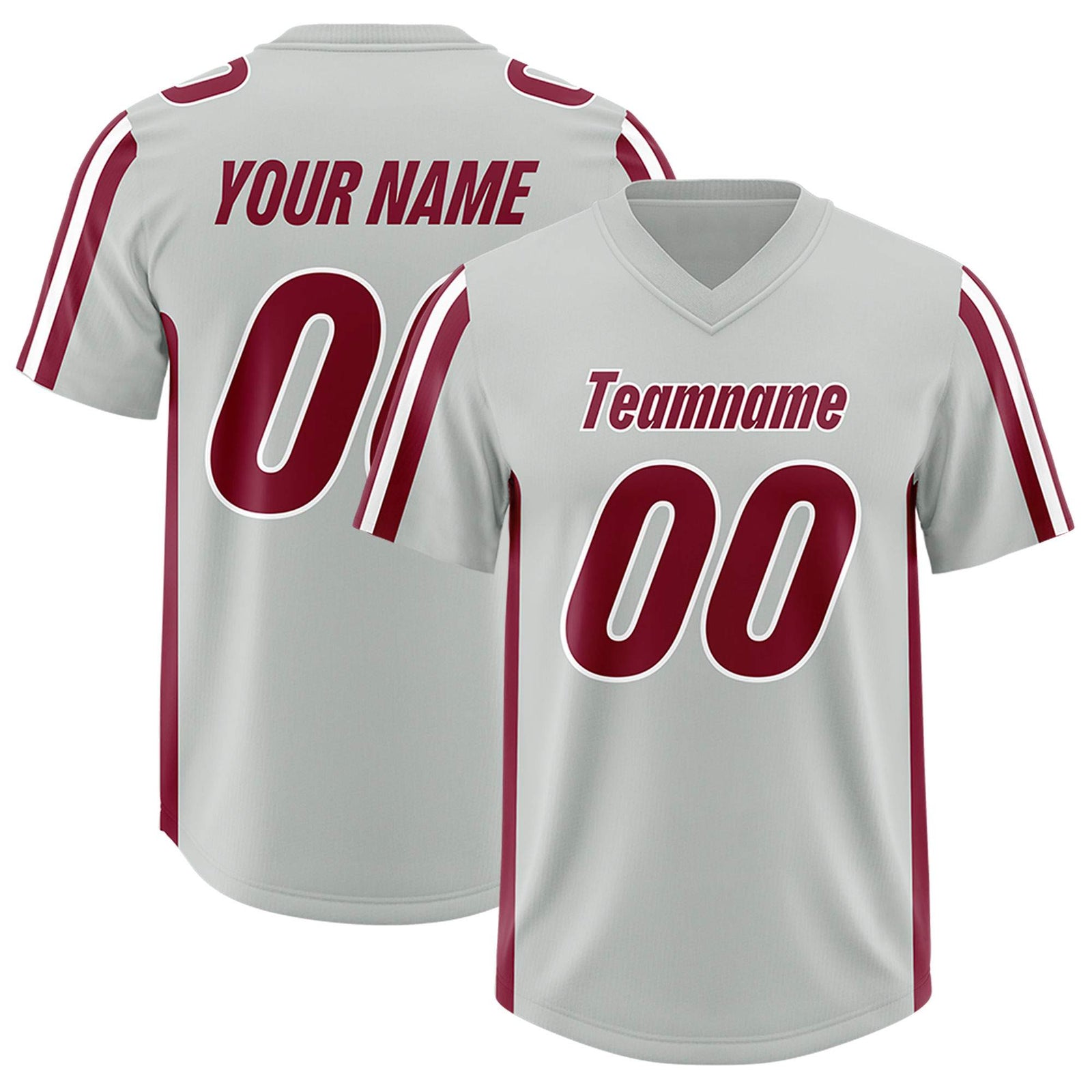 Custom Gray Crimson and White Side Stripe Pattern Authentic Football Jersey