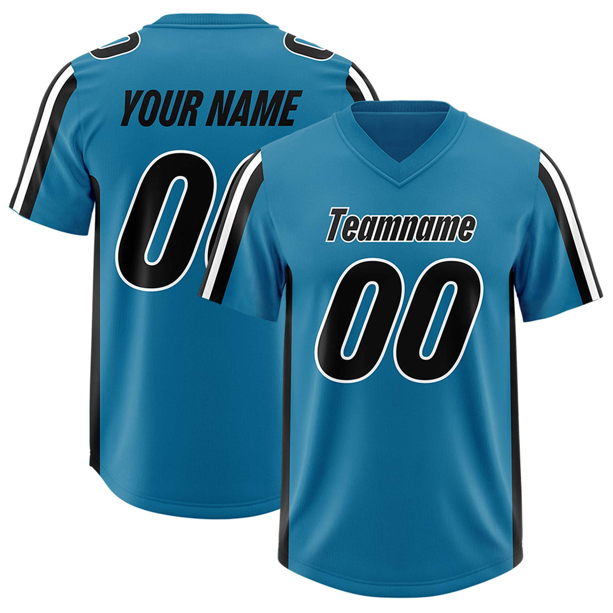 Custom Panther Blue Black and White Side Stripe Pattern Authentic Football Jersey