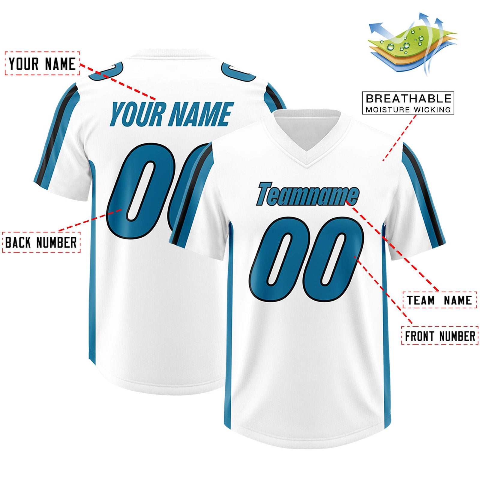 Custom White Panther Blue and Black Side Stripe Pattern Authentic Football Jersey