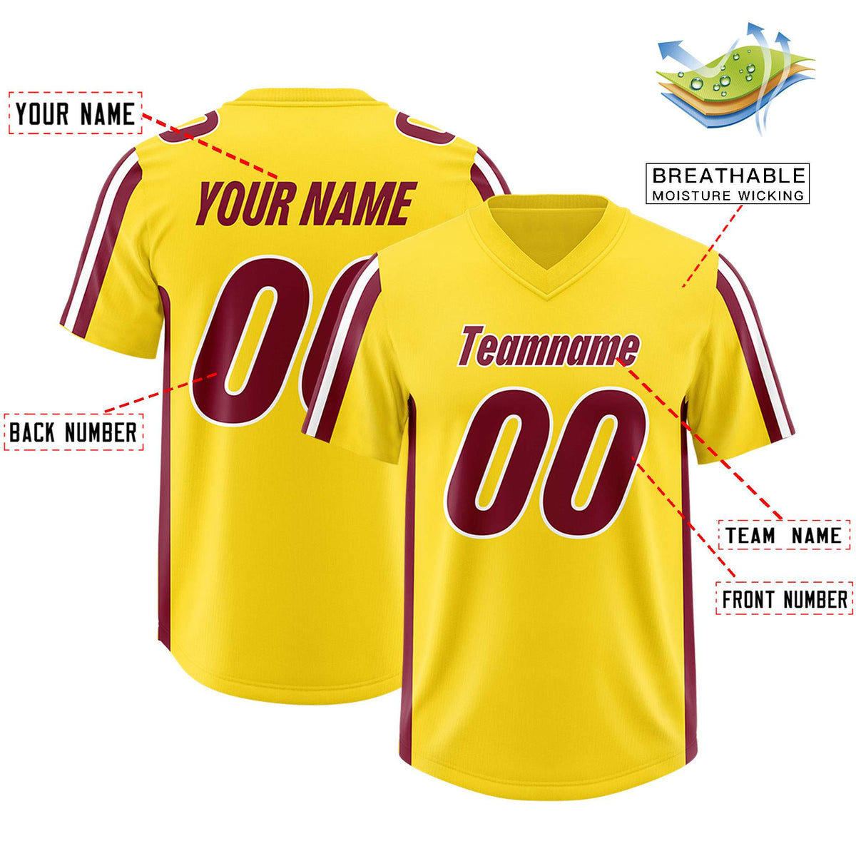 Custom Gold Cardinal and White Side Stripe Pattern Authentic Football Jersey