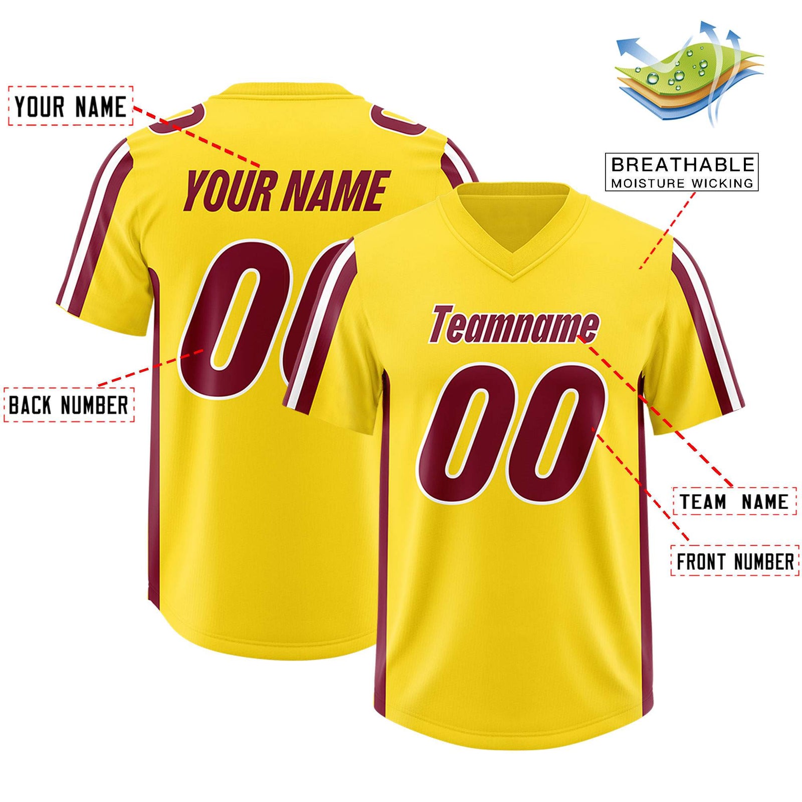 Custom Gold Cardinal and White Side Stripe Pattern Authentic Football Jersey