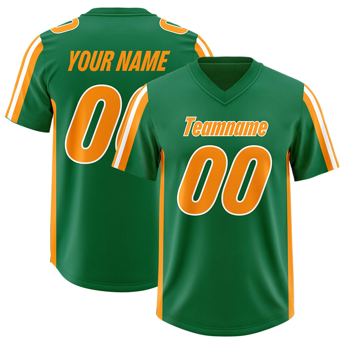 Custom Kelly Green Gold Orange and White Side Stripe Pattern Authentic Football Jersey