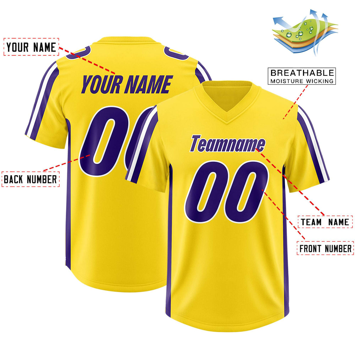 Custom Gold Purple and White Side Stripe Pattern Authentic Football Jersey