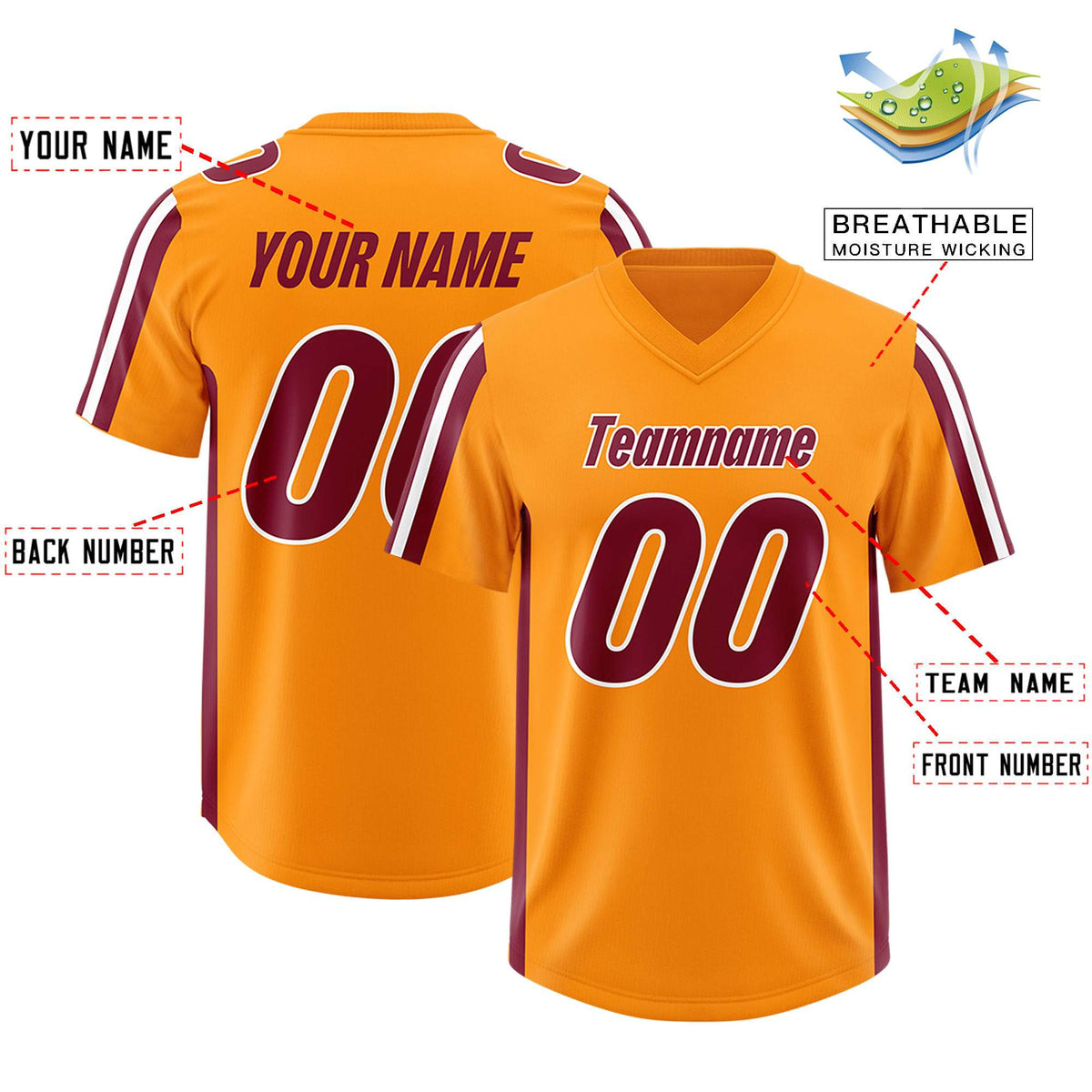 Custom Orange Crimson and White Side Stripe Pattern Authentic Football Jersey