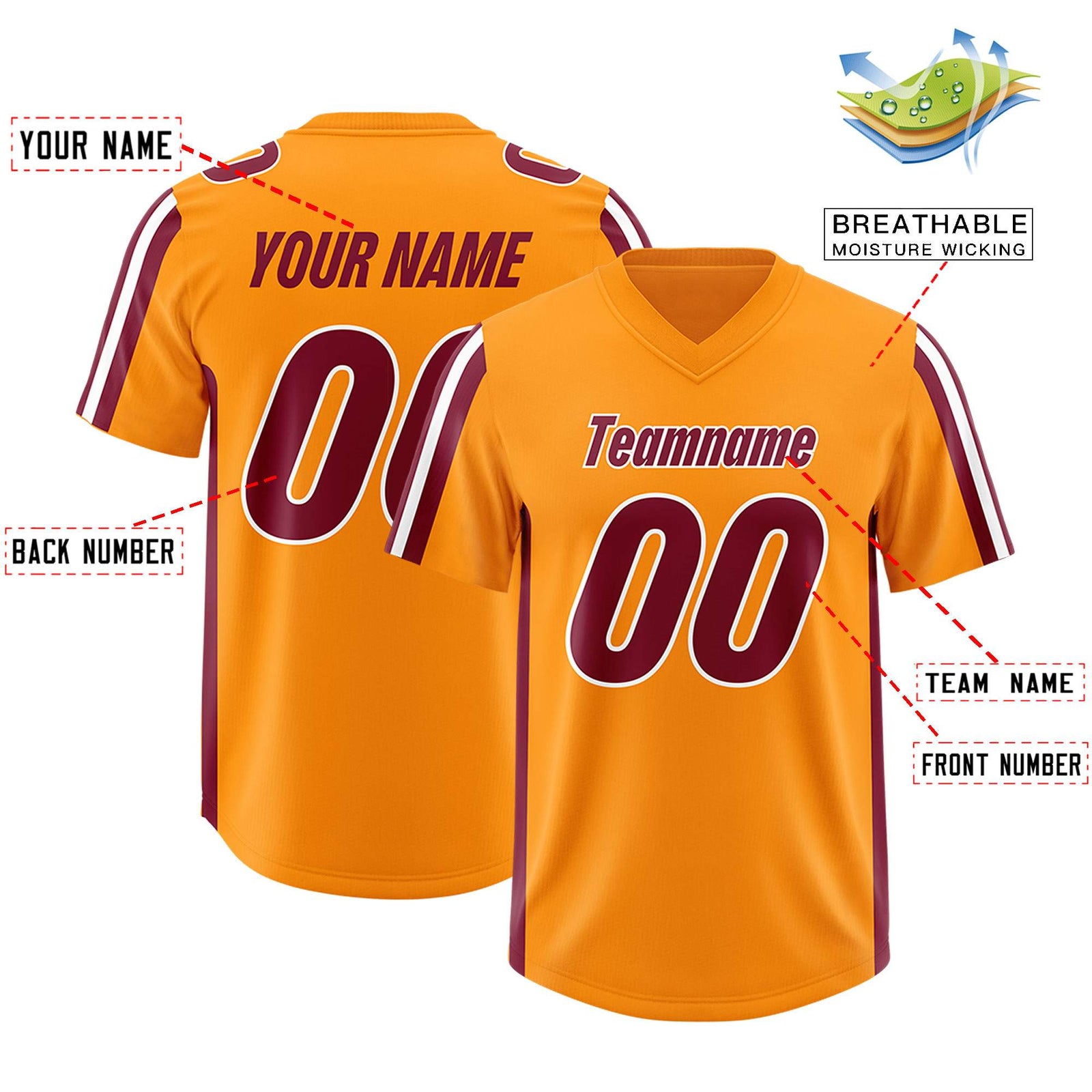 Custom Orange Crimson and White Side Stripe Pattern Authentic Football Jersey