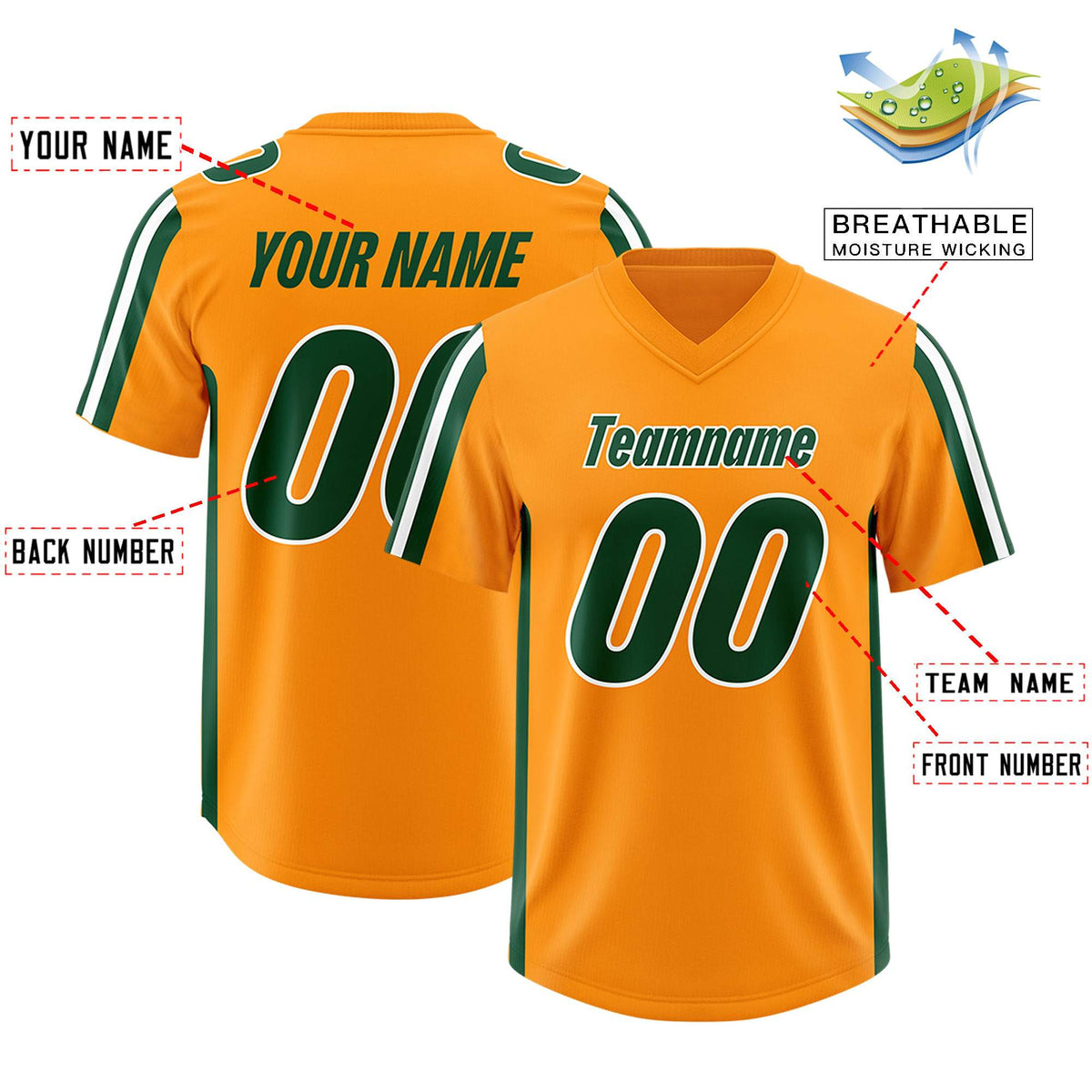 Custom Orange Green and White Side Stripe Pattern Authentic Football Jersey