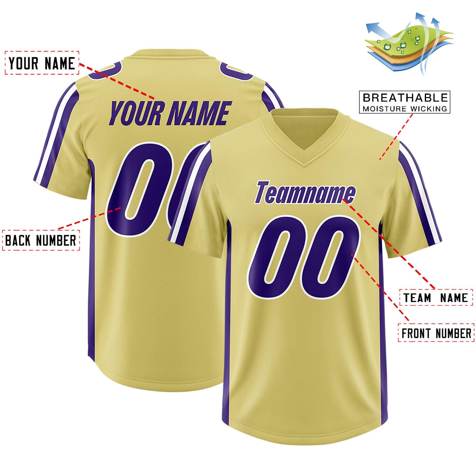 Custom Old Gold Purple and White Side Stripe Pattern Authentic Football Jersey