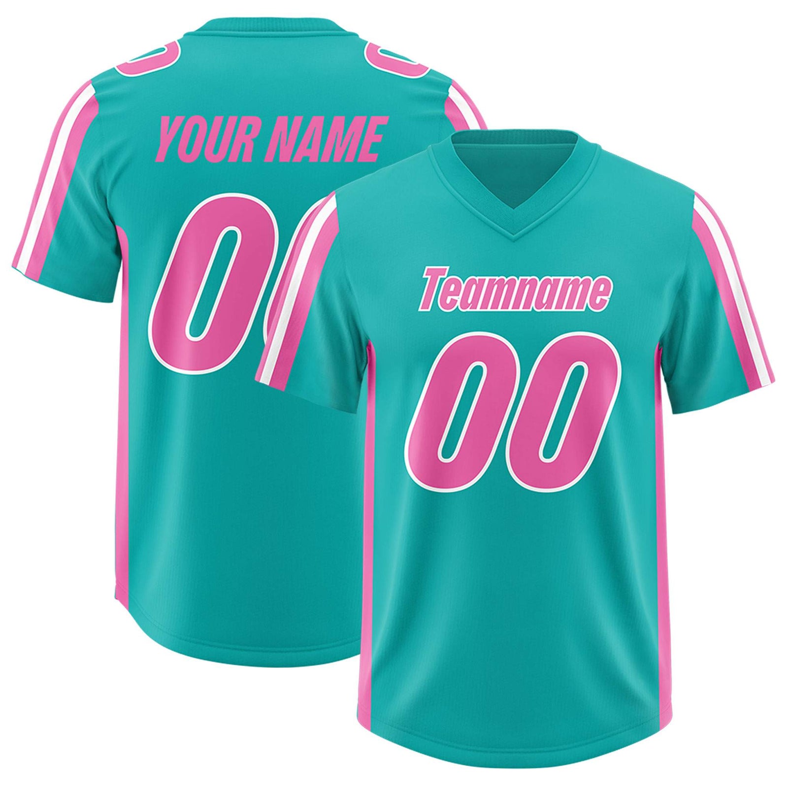 Custom Aqua Pink and White Side Stripe Pattern Authentic Football Jersey