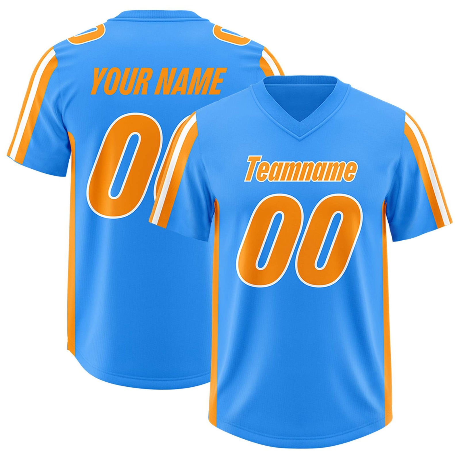 Custom Light Blue Orange and White Side Stripe Pattern Authentic Football Jersey