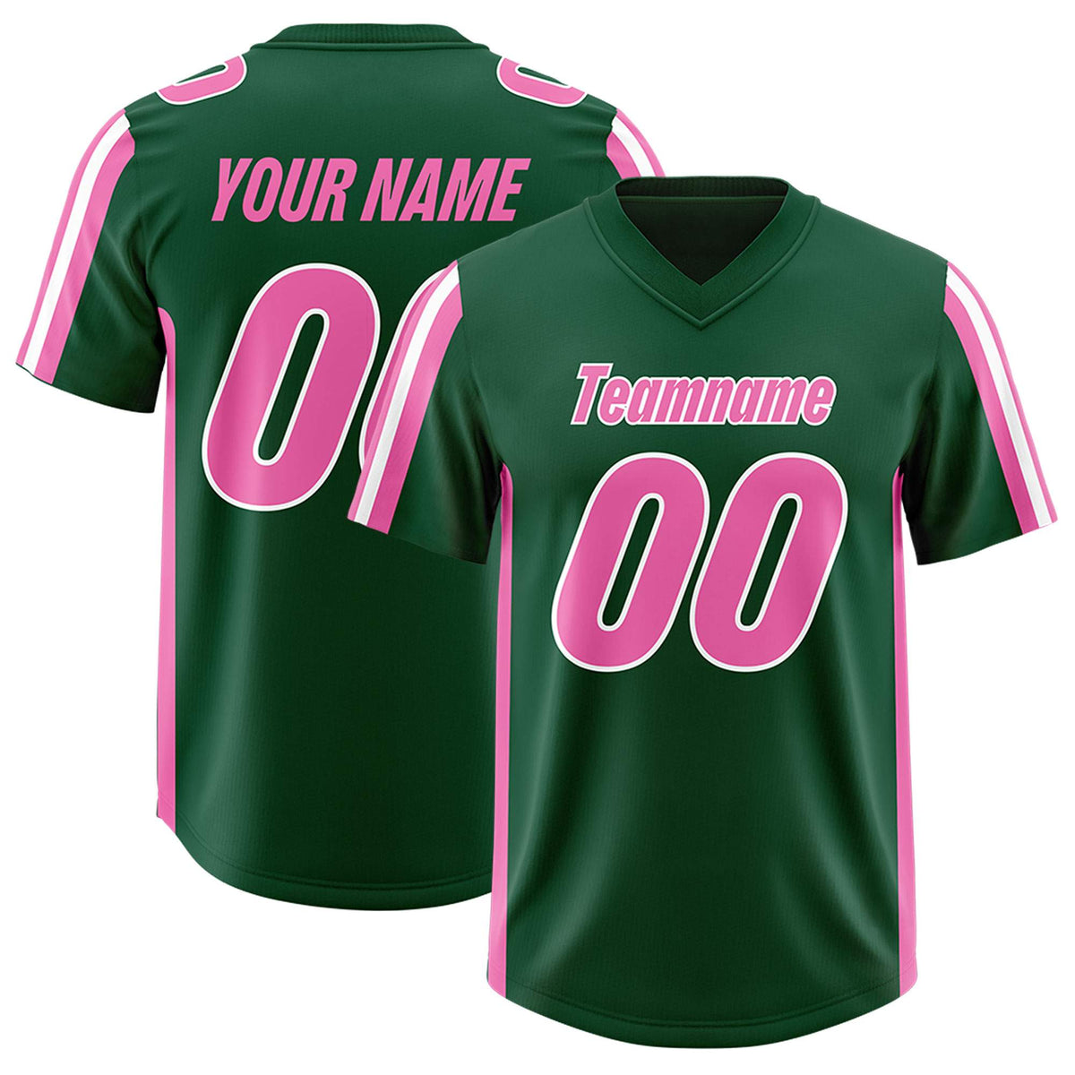 Custom Green Pink and White Side Stripe Pattern Authentic Football Jersey