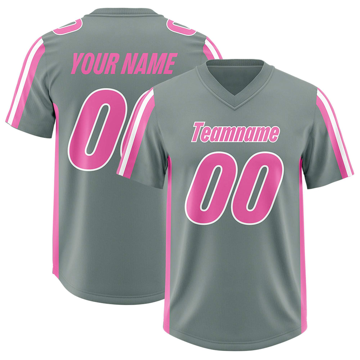 Custom Grey Pink and White Side Stripe Pattern Authentic Football Jersey