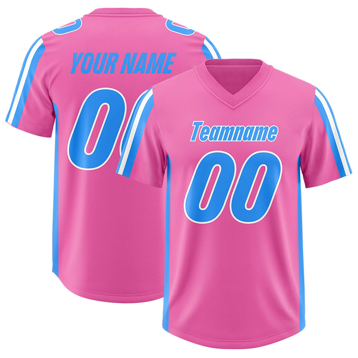 Custom Pink Light Blue and White Side Stripe Pattern Authentic Football Jersey