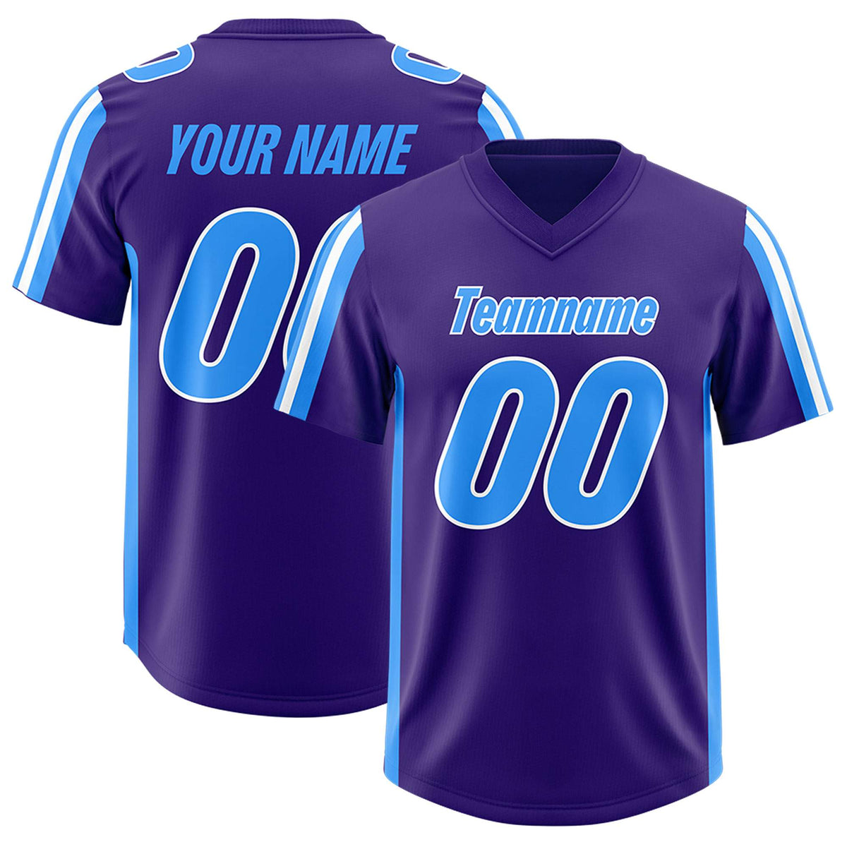 Custom Purple Light Blue and White Side Stripe Pattern Authentic Football Jersey