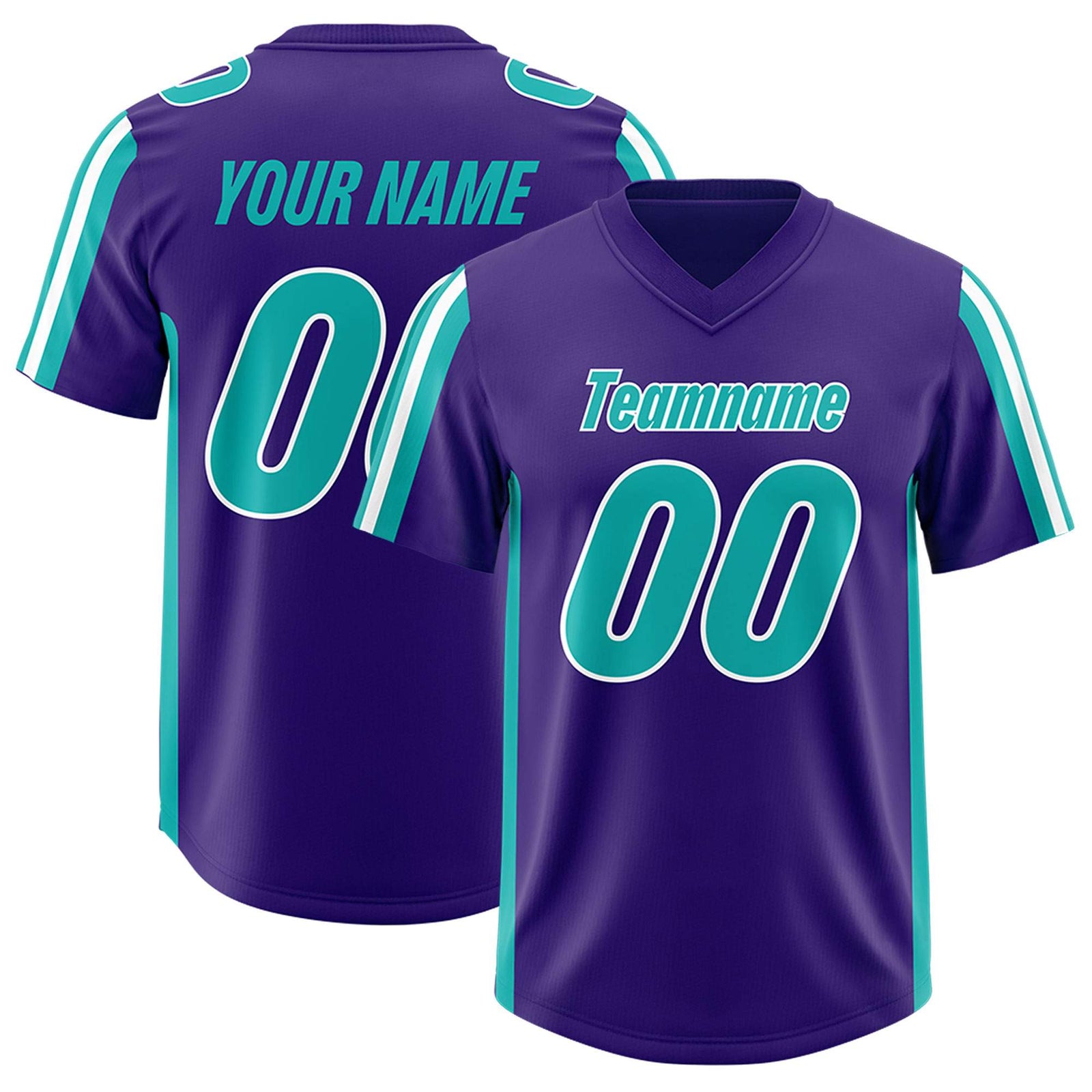 Custom Purple Aqua and White Side Stripe Pattern Authentic Football Jersey