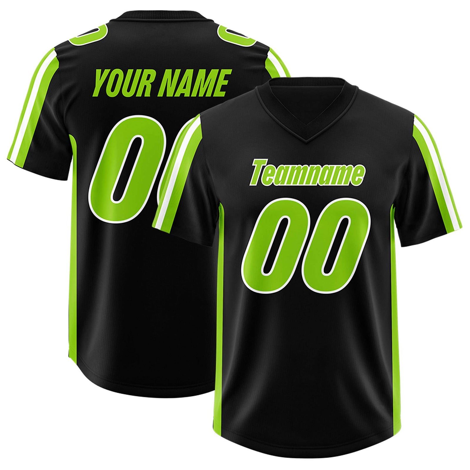 Custom Black Neon Green and White Side Stripe Pattern Authentic Football Jersey