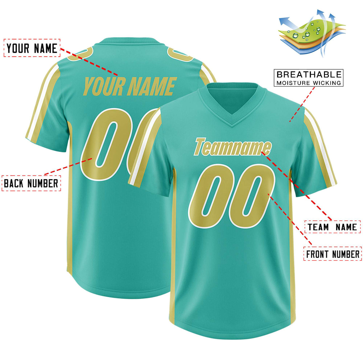 Custom Bright Green Champagne and White Side Stripe Pattern Authentic Football Jersey