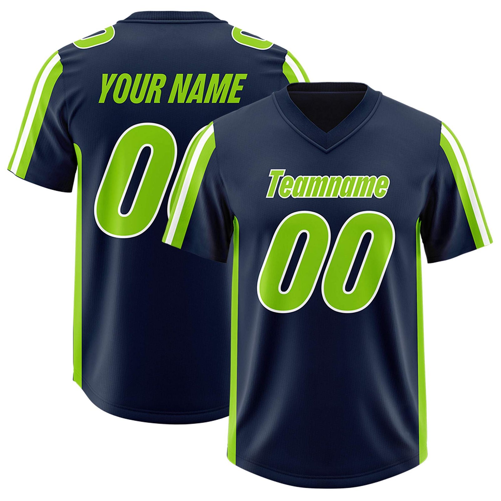 Custom Navy Neon Green and White Side Stripe Pattern Authentic Football Jersey
