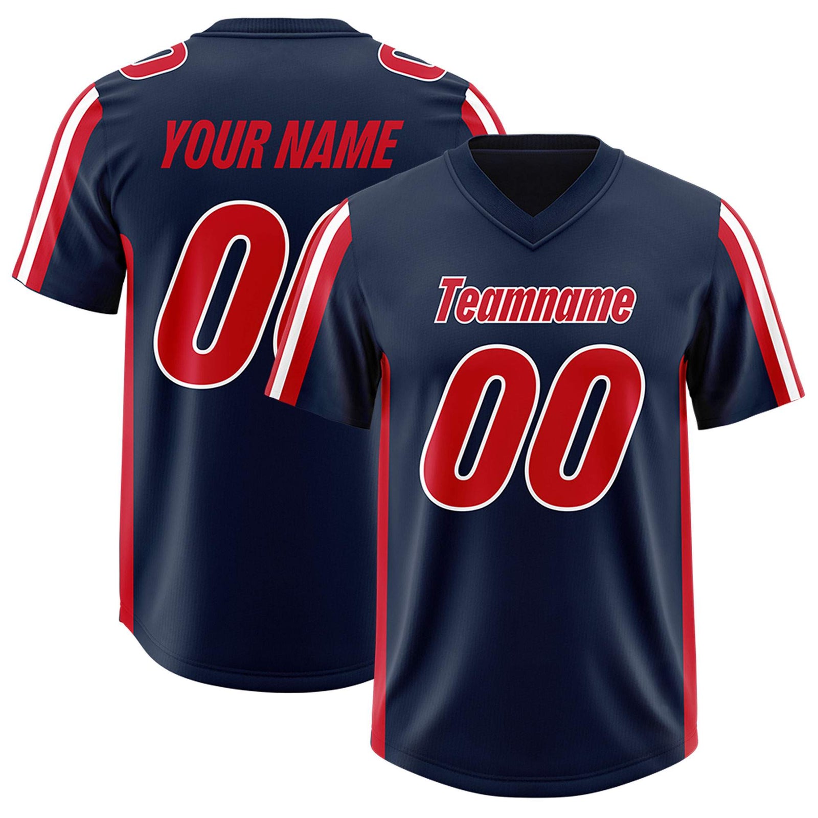 Custom Navy Red and White Side Stripe Pattern Authentic Football Jersey