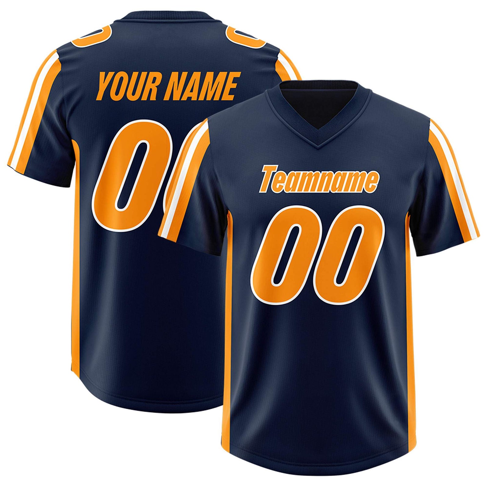 Custom Navy Orange and White Side Stripe Pattern Authentic Football Jersey