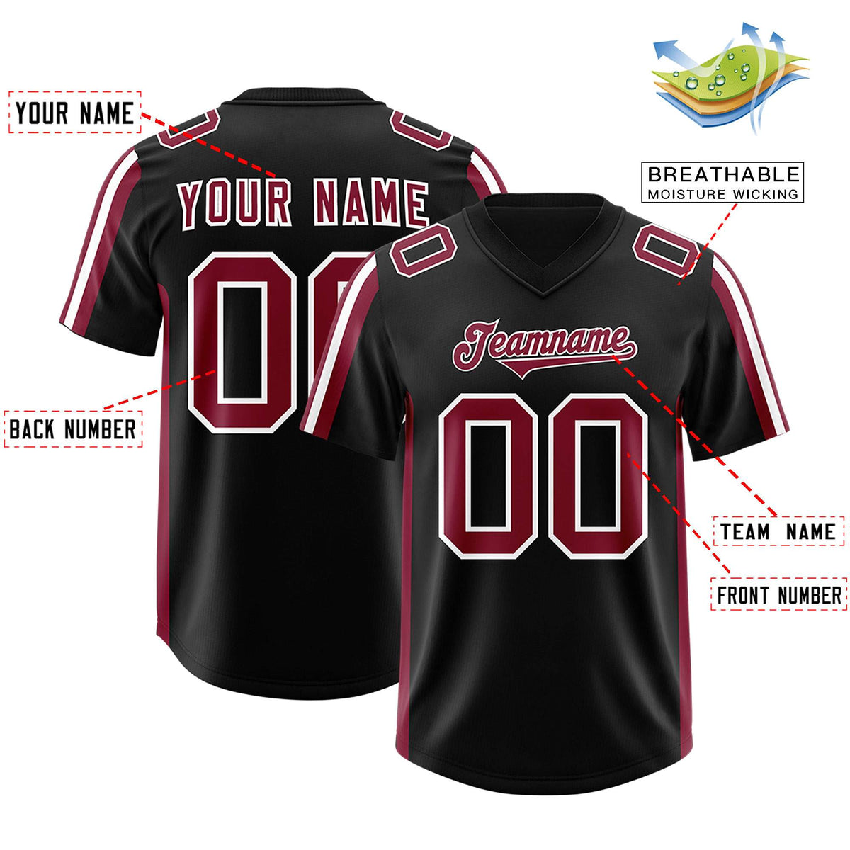 Custom Black Cardinal and White Side Stripe Pattern Authentic Football Jersey