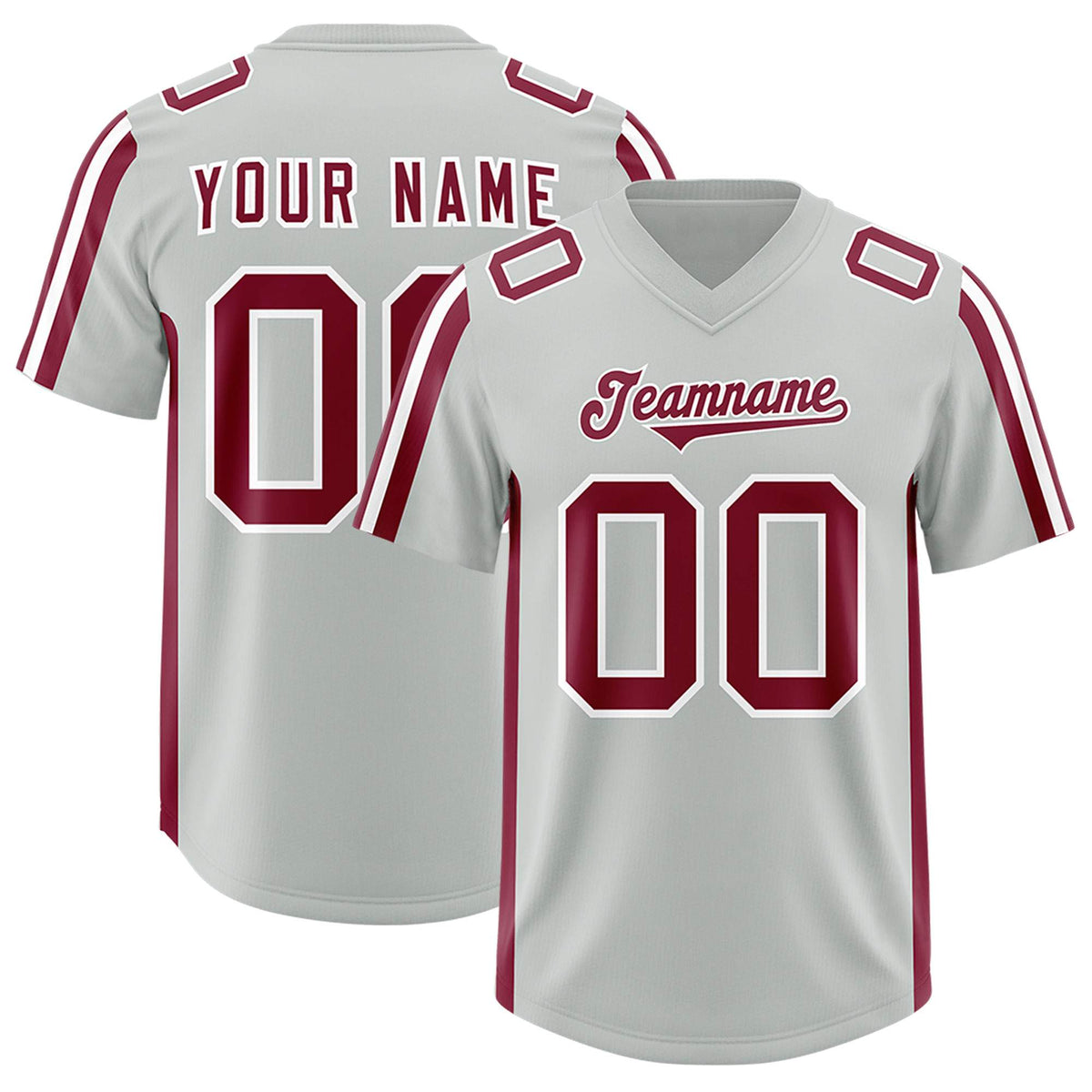 Custom Gray Crimson and White Side Stripe Pattern Authentic Football Jersey